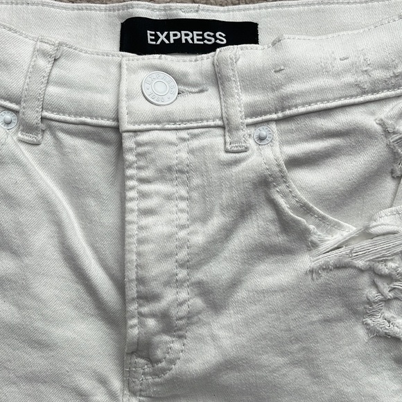 Express High Rise White Distressed Jean Shorts - Picture 2 of 5
